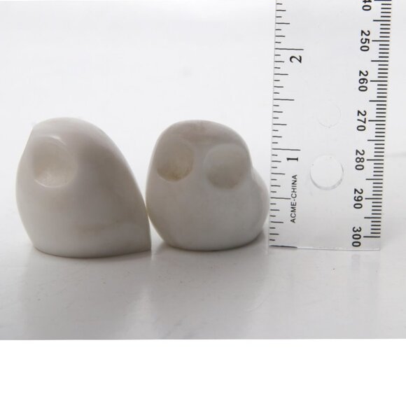 Vintage Marble Snow Owl Paperweights Small Bird White Stone Figurine Art Set x 2 - Picture 4 of 8
